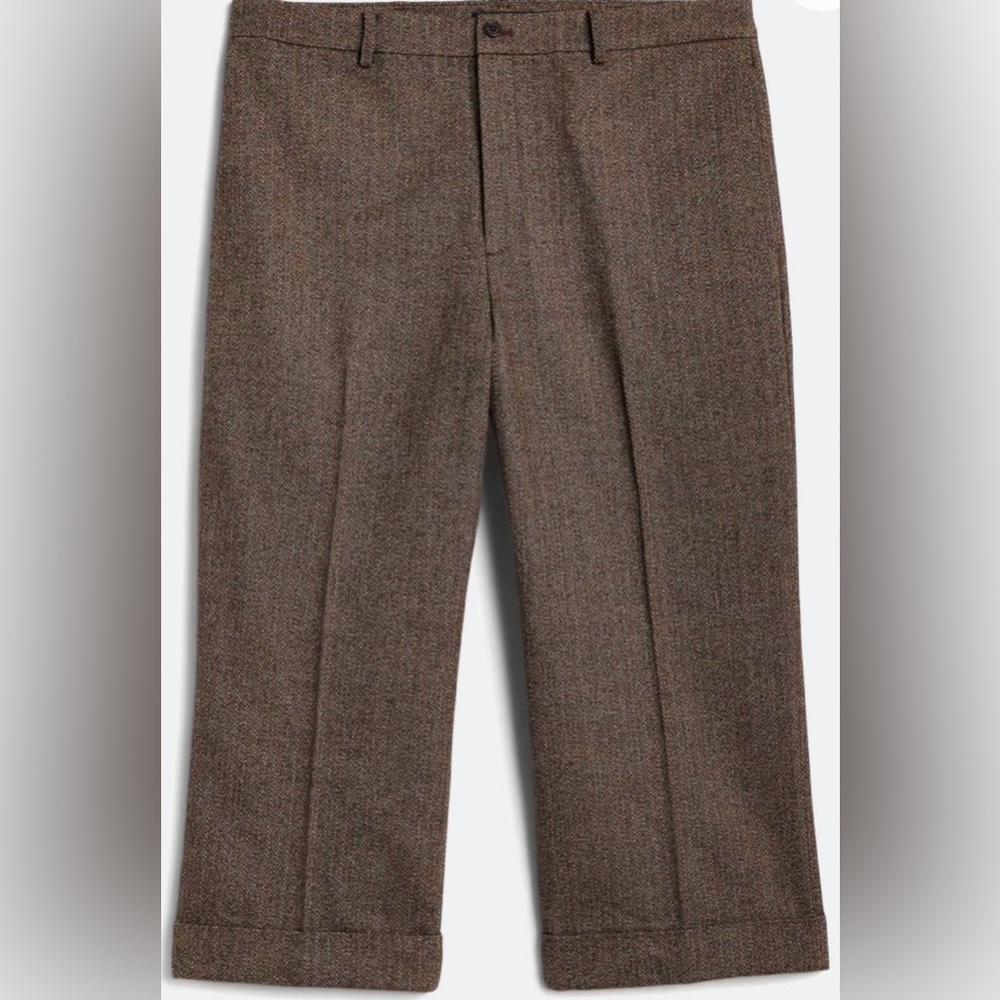 Lauren Ralph Lauren Brown Multi Cuffed Wide Leg Trouser Pant, Size 18